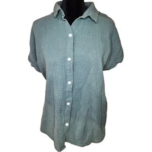 Jessica Simpson Sage Green Gauze Button Down Shirt Medium Casual Blouse